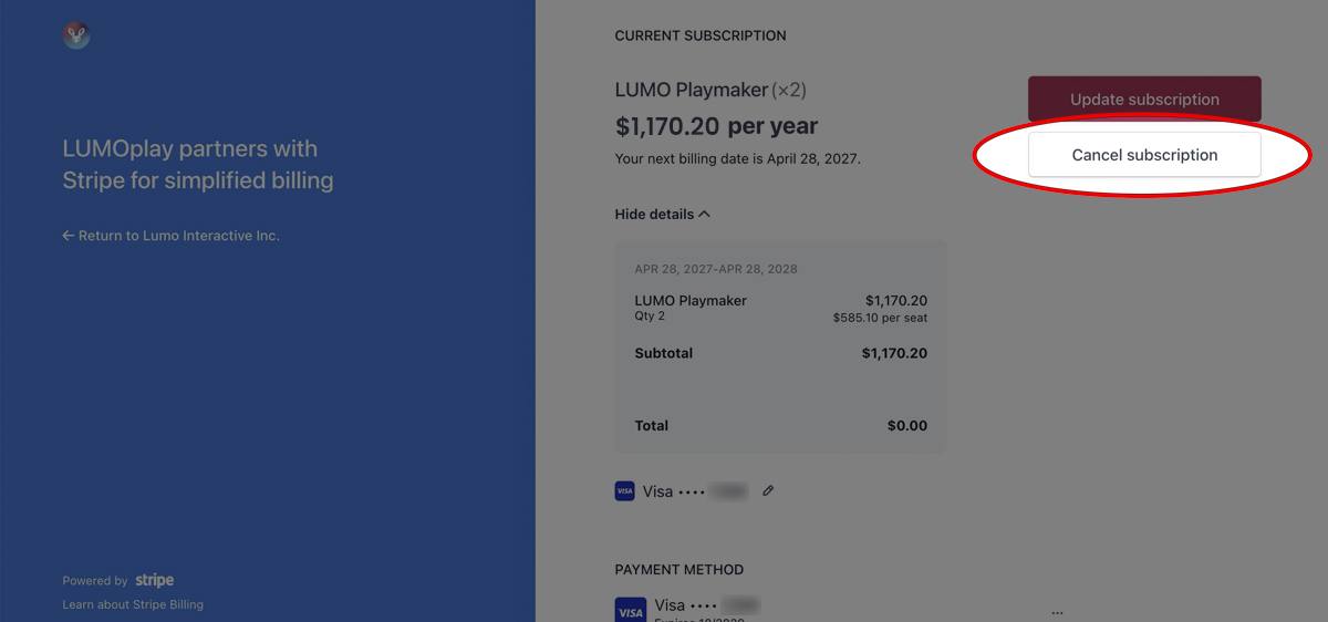 Click the button that says 'Cancel subscription'.