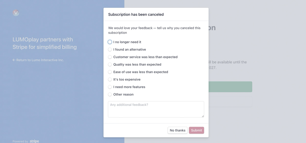 Please fill out the exit survey so we understand why youi cancelled your subscription.