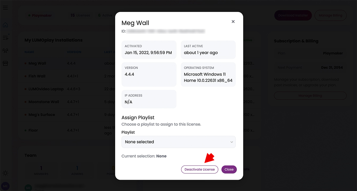 Click 'Deactivate the license'